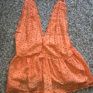 Orange eyelet lace tank